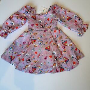 Lola and the Boys Good Vibes Dress Girls 4T Lavender Jacquard Puff Sleeve NWT